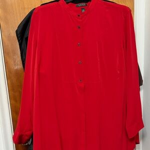 Lauren Ralph Lauren Bright Red Long-Sleeve Button-Front Blouse